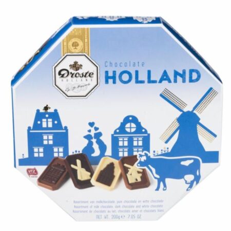 Hollands cadeaupakket - Genieten met Hollandse lekkernijen. Lekkere Hollandse chocolade, koekjes, drop en echte Haagsche hopjes