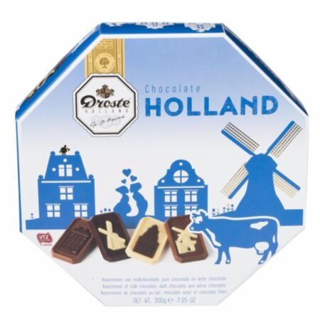 Hollands cadeaupakket - Genieten met Hollandse lekkernijen. Lekkere Hollandse chocolade, koekjes, drop en echte Haagsche hopjes