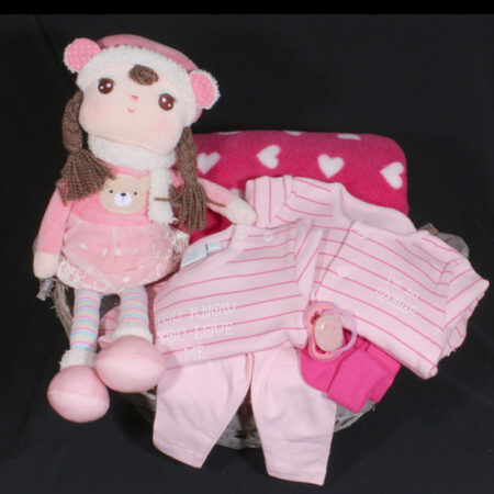 Baby Meisjes geschenkset - Geboortemand voor meisje - Melissa. Geboortecadeau met een warm Teddy dekentje en mooie meisjes baby kleertjes
