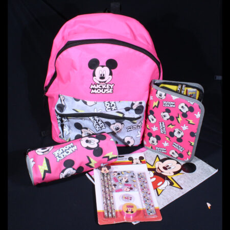 Micky Mouse rugzak met toebehoren - cadeau voor meisje. Een rugzak, gevulde etui, losse etui, groot schrift allemaal van Micky Mouse