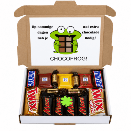 Chocolade opkikkertje door de brievenbus. Iedereen heeft wel eens van die dagen dat het niet lekker gaat. Chocolade kan dan zeker even opvrolijken Opkikker – Chocofrog opkikkertje door de brievenbus