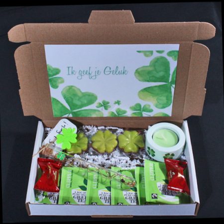 Brievenbus Giftset - Ik geef jou geluk. Een klavertje vier door de brievenbus voor veel geluk. Hier wordt iedereen een beetje blij van