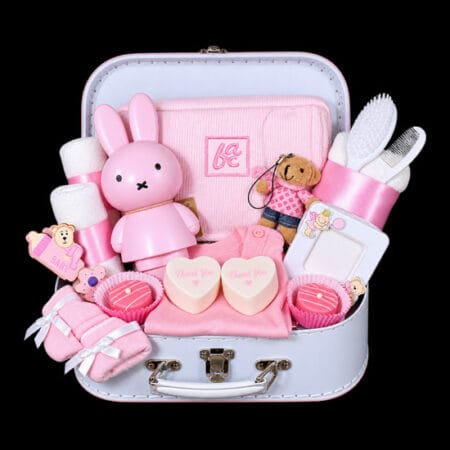 Baby logeerkoffertje meisje – “Ik kom logeren”| Kraamcadeau / Babyshower cadeau