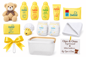 Cadeaumand Opa en Oma met baby badprodukten
